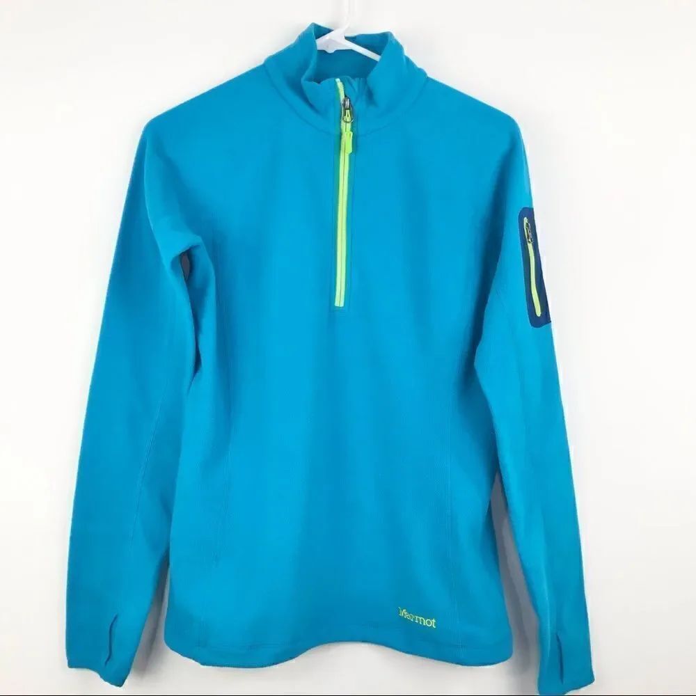 Marmot Polartec Teal Blue Quarter Zip Popcorn Fleece